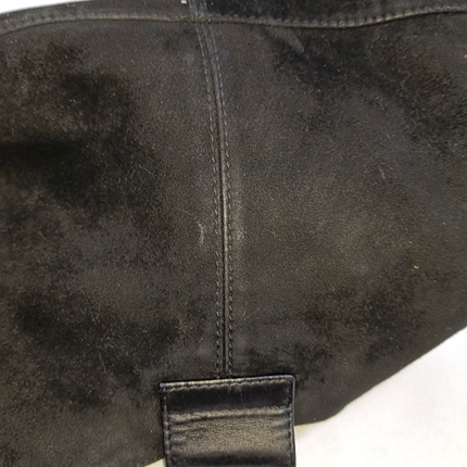 Fendi Mamma Baguette Forever Black Suede Leather Red Buckle