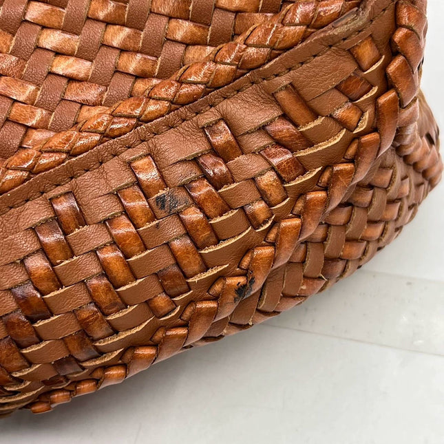 Loewe Puzzle Small Leather Woven Braided Caramel Tan Crossbody Bag