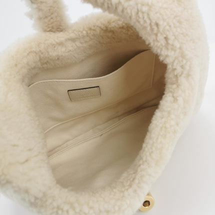 Gucci Jackie 1961 White Fluffy Shearling Bag Small