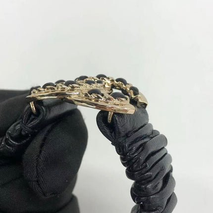 Chanel Hair Band Scrunchie Black Lambskin CC Chain Gold Buckle