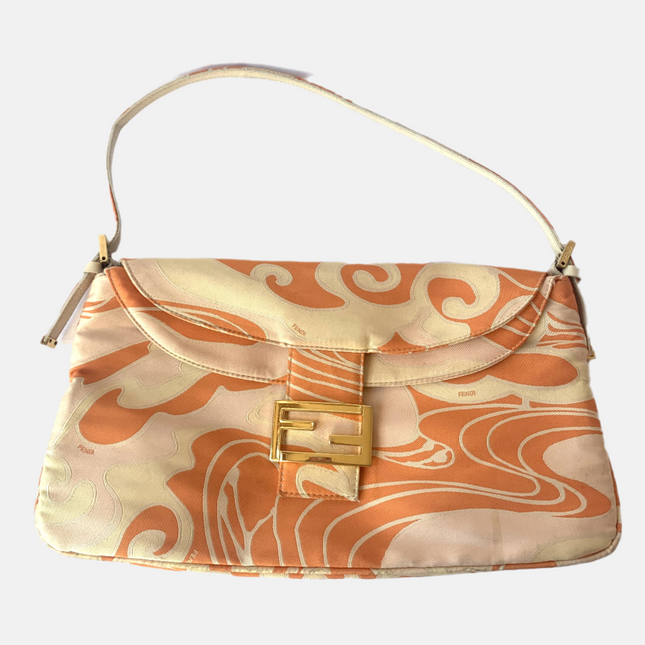 FENDI Baguette Orange Multicolor Silk with Psychedelic prints-Luxbags