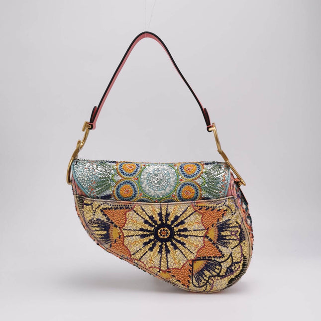 Sold Christian Dior Saddle Medium Multicolor Beads and Calfskin Leather Shoulder Bag