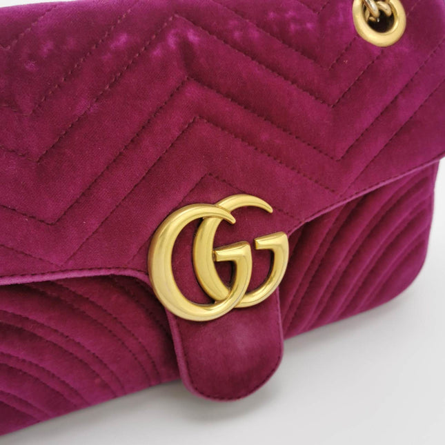 Sold Gucci Marmont Mini Flap Pink Velvet Handbag