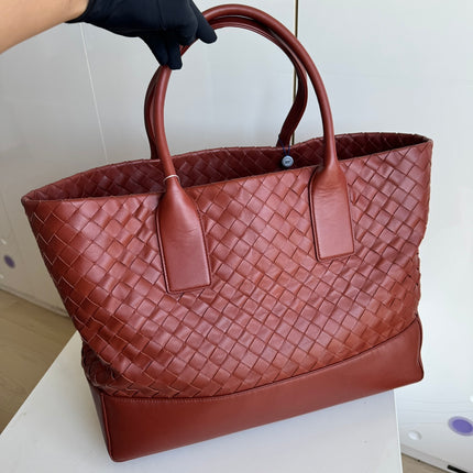 Bottega Veneta Cabat Large Intreccio Leather Tote Bag Burgundy Brick Red
