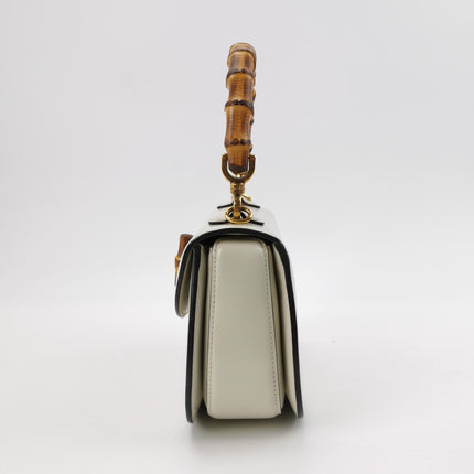 Gucci Bamboo 1947 Top Handle Bag Small White Box Leather Canvas Strap