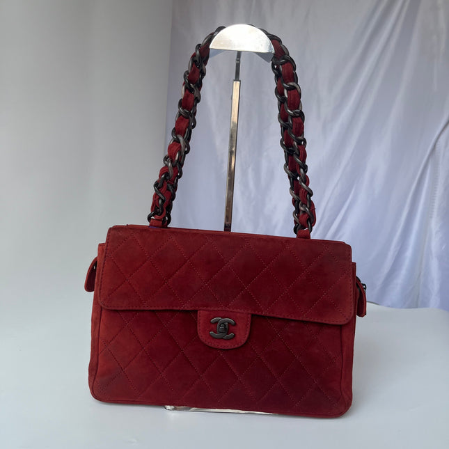 Sac fourre-tout Chanel Kelly Mini 1997-1999 en cuir suède rouge