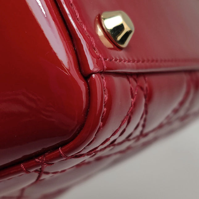 Lady Dior Mini 2019 Red Patent Leather Gold-tone Chain Strap