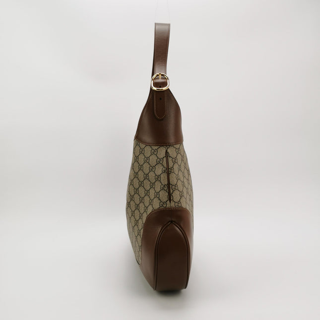 Gucci Jackie 1961 Large Brown Leather and Monogram Web with Long Strap