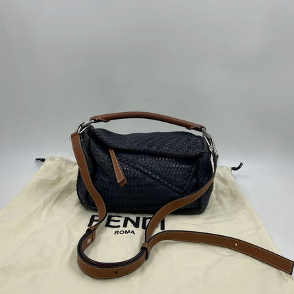 Loewe Puzzle Small Leather Woven Braided Navy Crossbody Bag