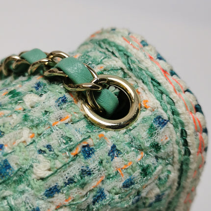 Chanel Classic Flap Mini Rectangular Tweed Green Multicolor Gold Hardware 2018-19