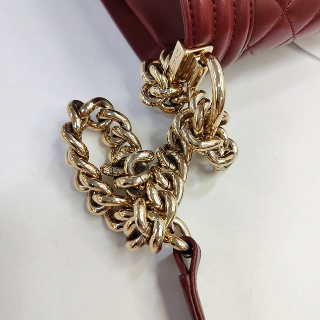 Chanel Le Boy Small Burgundy Lambskin Leather Antiqued Gold Hardware