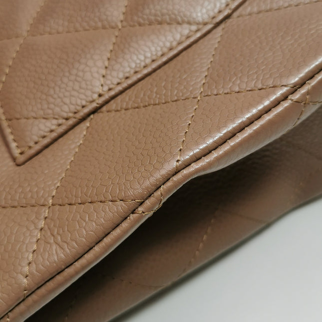 Chanel Classic Flap Jumbo 2009 Coffee Brown Caviar Leather Single Flap Silver Hardware