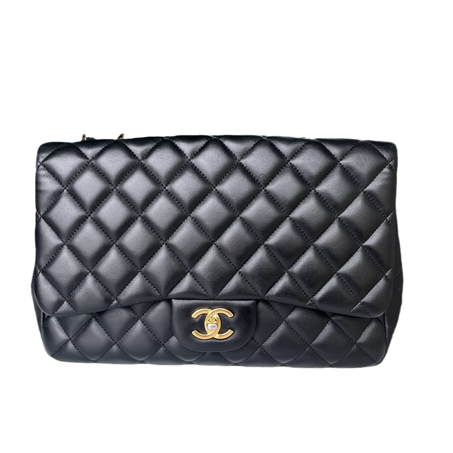 Sold Chanel Timeless/ Classic Flap Jumbo/Large Black with Gold Hardware-Luxbags