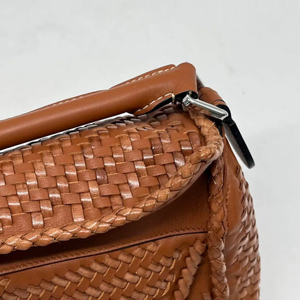 Loewe Puzzle Small Leather Woven Braided Tan Brown Crossbody Bag