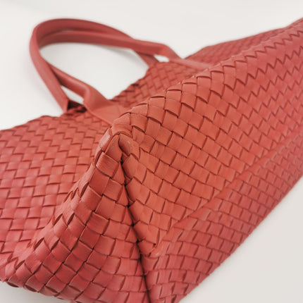Bottega Veneta Cabat Large Intreccio Leather Tote Bag Red 40cm