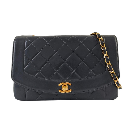Chanel Diana CC Flap Bag Medium Vintage Black Lambskin Leather with 24k Gold HW, 1991-1994-Luxbags