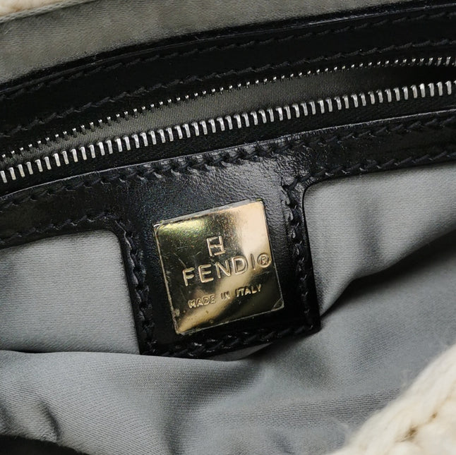 Fendi Baguette Bag White Crochet Knit Wool Pompom Shoulder Bag
