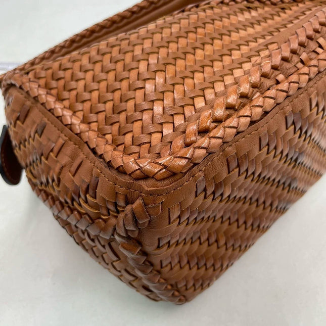 Loewe Puzzle Small Leather Woven Caramel Tan Crossbody Bag