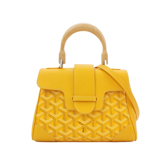 Goyard Saigon Mini Yellow Canvas and Leather Wooden Top Handle Crossbody Bag-Luxbags