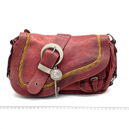 Dior Vintage Gaucho Large Red Leather Crossbody Bag-Luxbags