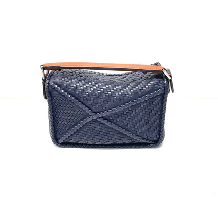 Loewe Braided Puzzle Small Woven Navy Leather Crossbody Bag
