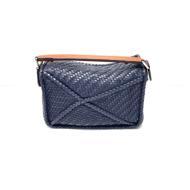 Loewe Braided Puzzle Small Woven Navy Leather Crossbody Bag
