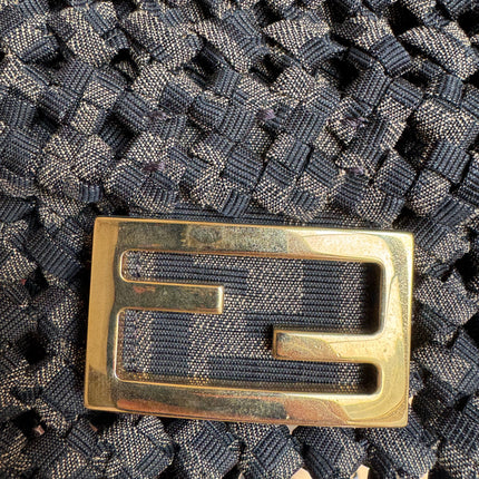 Fendi Baguette Mini Canvas Crochet Zucca Dark Green and Gold Hardware