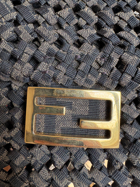 Fendi Baguette Mini Canvas Crochet Zucca Dark Green and Gold Hardware