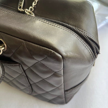 Chanel Cambon Medium Shoulder Bag Brown Calfskin Leather Snake-skin CC Logo Black Double Strap