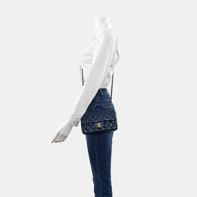 Chanel Classic Flap Rectangular Mini 2015 Navy Lambskin Gold Hardware