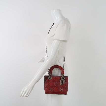 Lady Dior Mini Red Studded Flower Bag 2017 Dior Cruise Collection