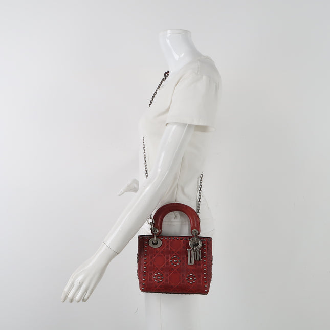 Lady Dior Mini Red Studded Flower Bag 2017 Dior Cruise Collection