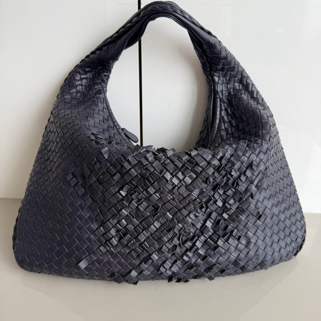 Bottega Veneta Veneta Hobo Midnight Blue Dark Navy Intrecciato Leather Bag 47cm-Luxbags