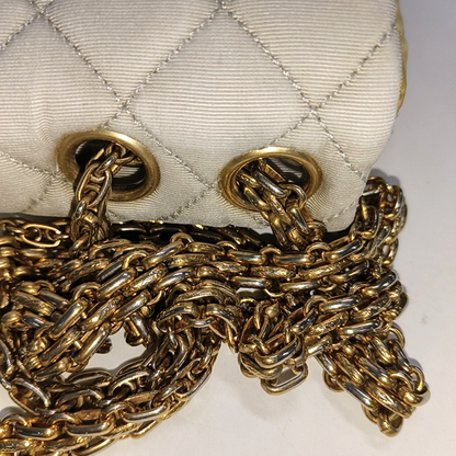 Chanel 2.55 East West Tricolor Fabric Flap Bag with Gold Chain