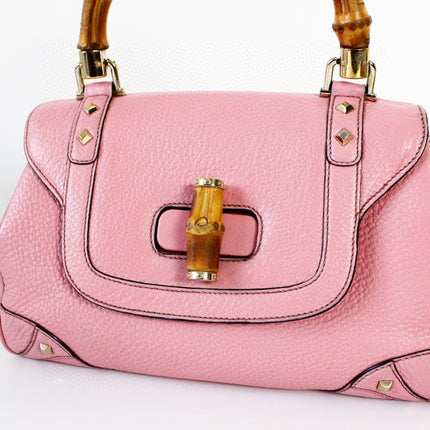 Sold Gucci Bamboo Top Handle Bag Leather Medium Pink Studs