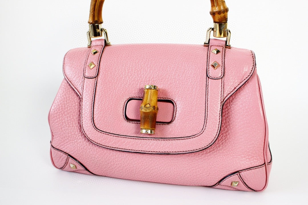 Sold Gucci Bamboo Top Handle Bag Leather Medium Pink Studs