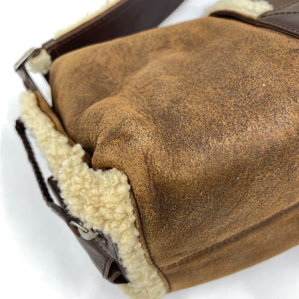 Dior Flight Medium Shoulder Bag Tan Brown Shearling