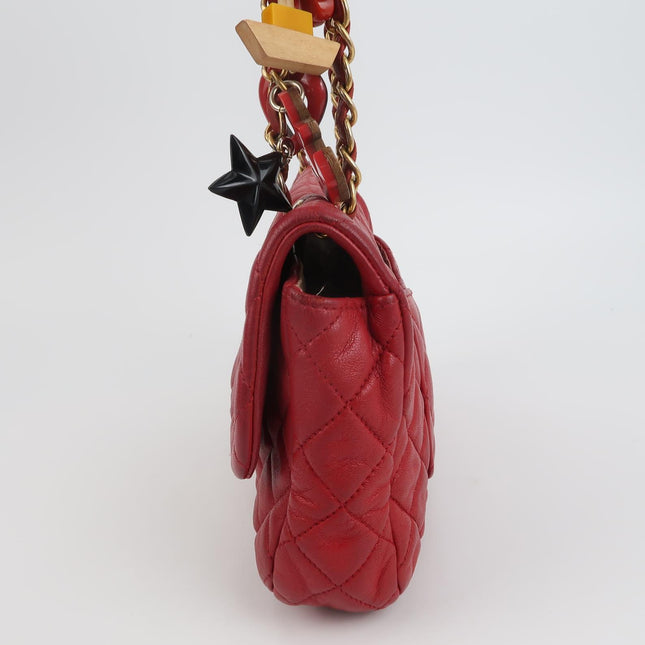 Chanel Seasonal Flap Medium Red Lambskin Leather Valentine Marine Charms