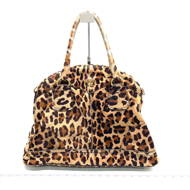 Prada Cheetah Print Large Brown Pony-style Calfskin Tote with Strap-Luxbags