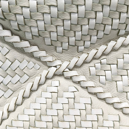 Loewe Puzzle Small Leather Woven Braided White Crossbody Bag