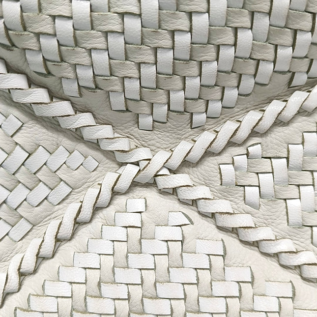Loewe Puzzle Small Leather Woven Braided White Crossbody Bag
