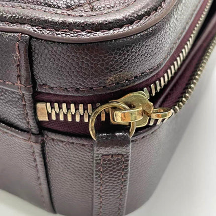 Chanel Filigree Medium Vanity Case Iridescent Burgundy Caviar Leather Top Handle with Chain