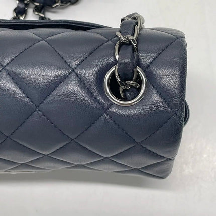 Chanel Classic Flap Mini 2014 Navy Lambskin Leather Silver Hardware