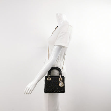 Lady Dior Mini Black Calfskin Leather with Multicolor Crystals Gold Hardware