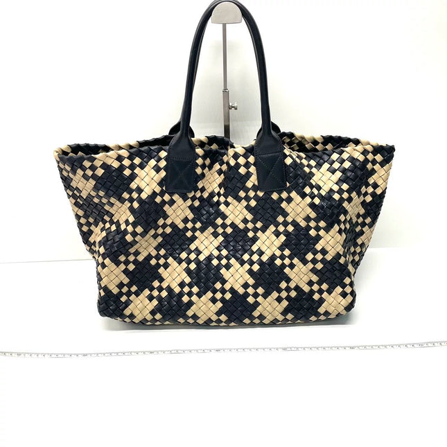 Bottega Veneta Cabat Tote Intrecciato Black and Beige Leather-Luxbags