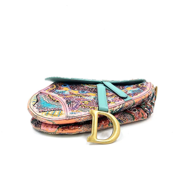 Dior In Lights Saddle Medium Multicolor Beads and Calfskin Leather Shoulder Bag