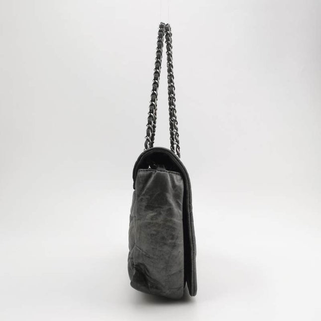 Chanel Paris Bombay Pondicherry Flap Bag Quilted Large Grey Silver Hardware