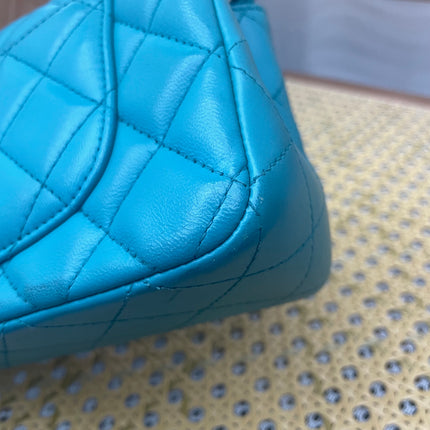 Chanel Classic Flap Mini Blue Lambskin Leather Gold Hardware 2014