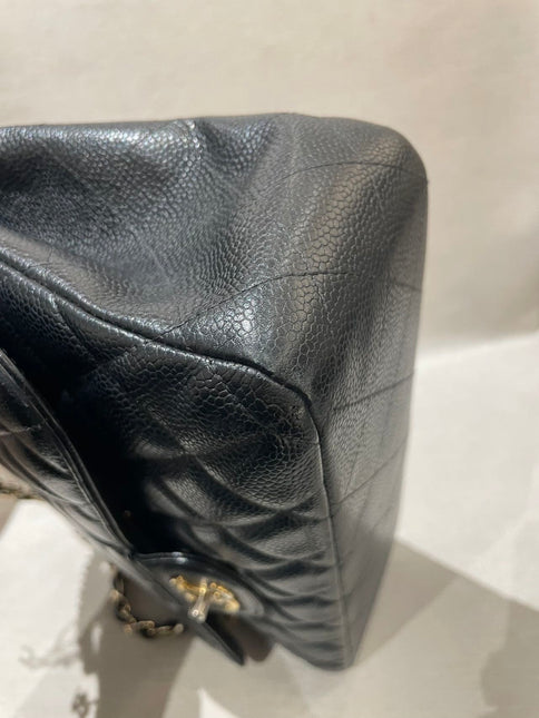 Chanel Classic Flap Jumbo 2012 Black Caviar Leather Double Flap Gold Hardware