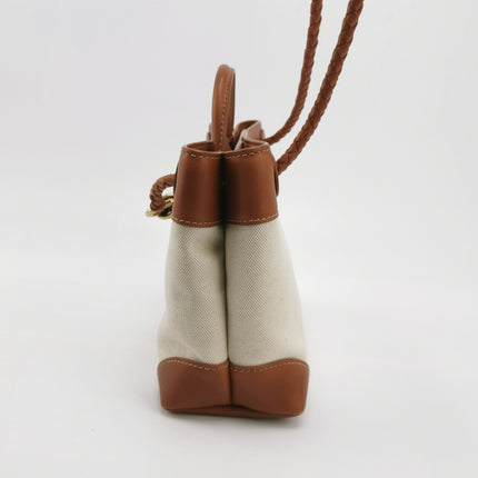 Bottega Veneta Small Andiamo Tan Brown Leather and Beige Canvas Handbag